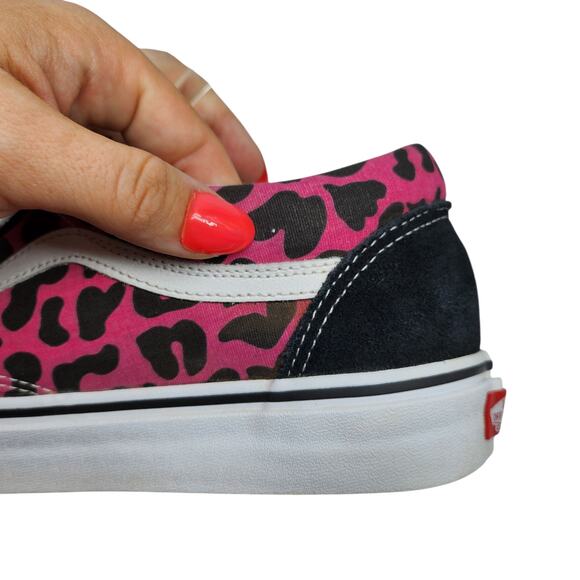 Vans Shoes Mens 12 Old Skool Black Suede Pink Leopard Cheetah Suede Low Tops - Picture 10 of 13